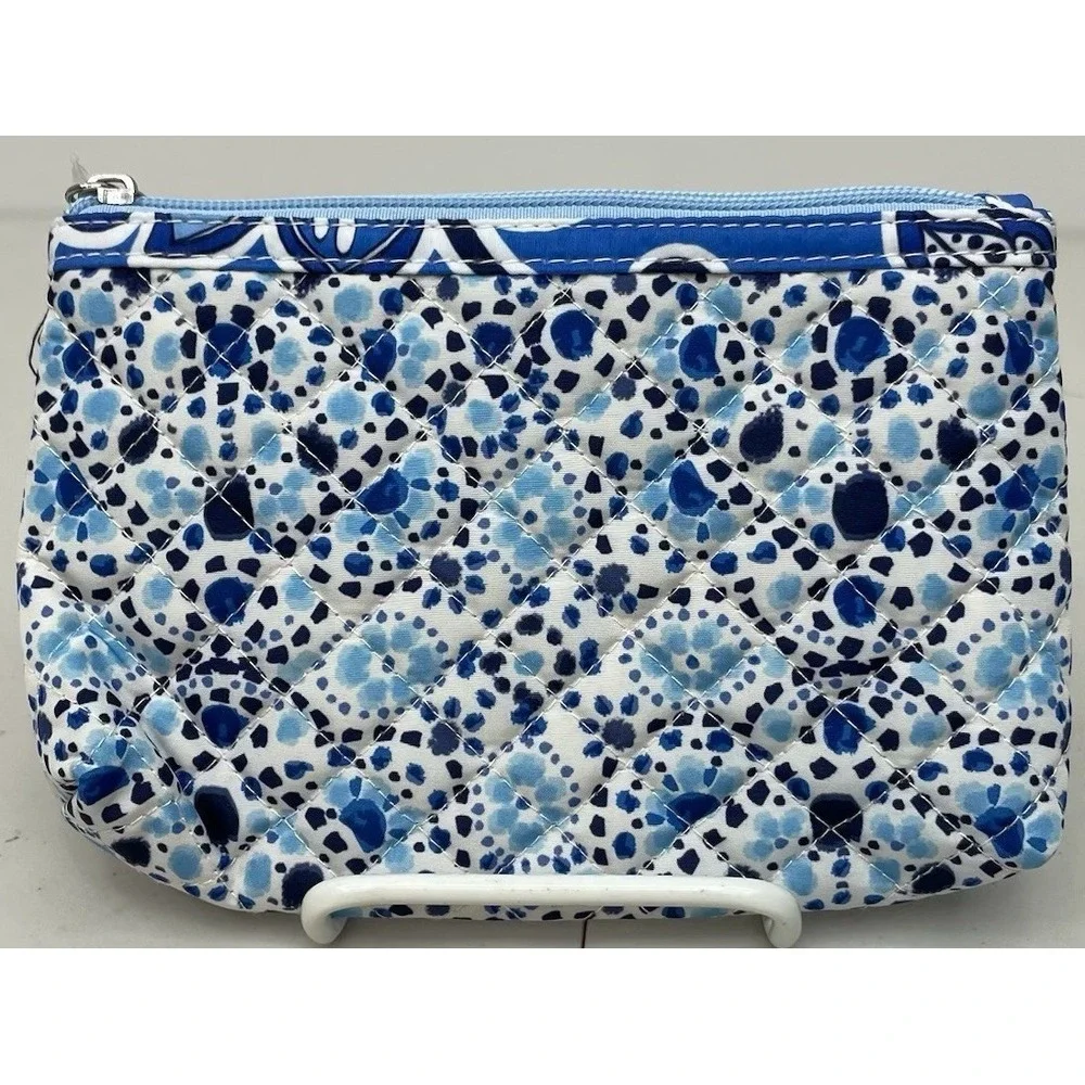 NWT Modella Quilted Blue Abstract Mosaic Makeup‎ Cosmetic Bag Purse Kit Tassel